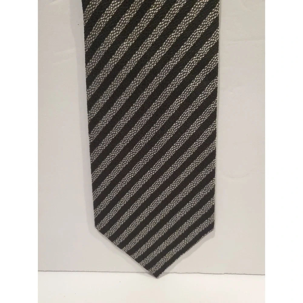 Maxmillian Collection Silk Necktie - Made in Italy - Black Gray Diagonal Stripe